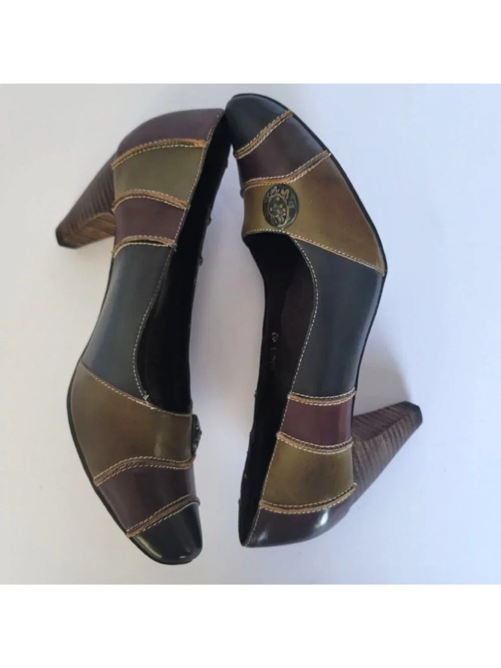 Spring Step 9 Colorblock Leather Patchwork Pumps Heel Artsy 90s Y2K Boho Indie